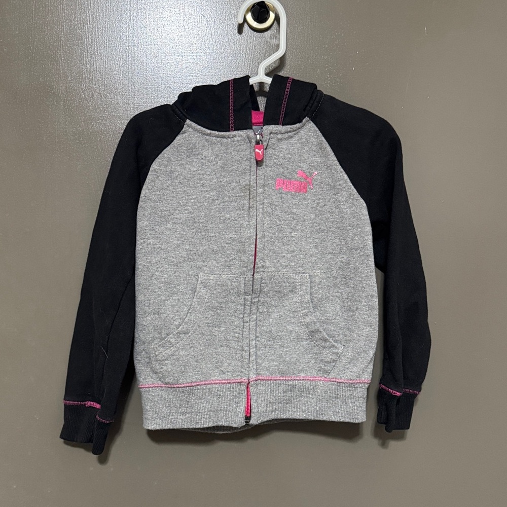 Puma Kids Hoodie in Gray and Black with Pink Details